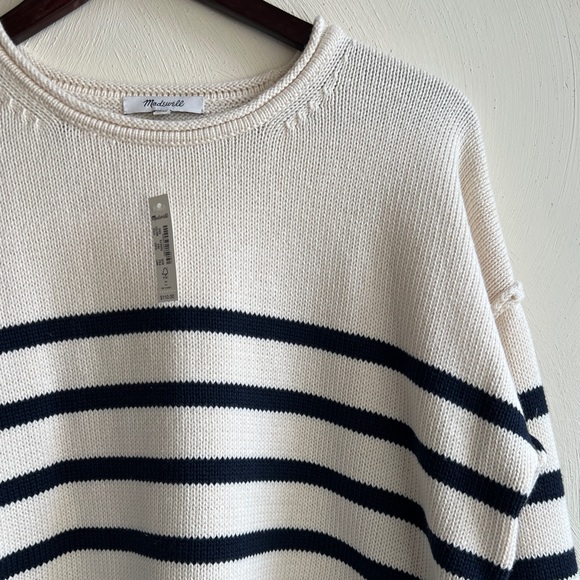Madewell Conway Pullover Sweater in Stripe in Antique Cream - Picture 7 of 9